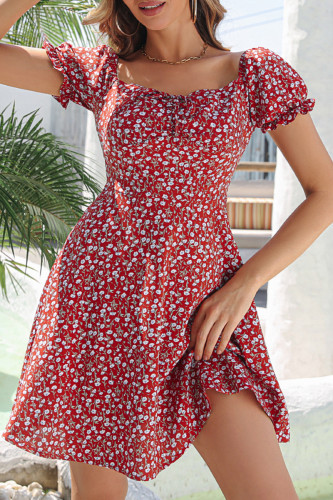 Sweet Elegant Floral Frenulum Square Collar A Line Dresses