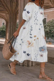 Casual Sweet Floral Fold O Neck Pleated Short Sleeve Dress