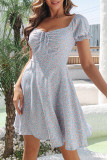Sweet Elegant Floral Frenulum Square Collar A Line Dresses