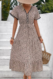 Elegant Print Patchwork V Neck A Line Short Sleeve Dress