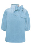 Casual Solid Patchwork Mandarin Collar Tops