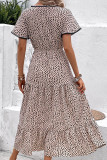 Elegant Print Patchwork V Neck A Line Short Sleeve Dress