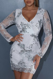 Party Embroidery Sequins V Neck Princess Dresses