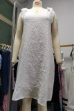 Vacation Plain Loose Eyelet Dress