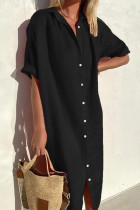 Casual Simplicity Solid Buttons Shirt Collar Shirt Dress Dresses