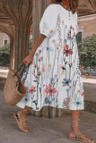 Casual Sweet Floral Fold O Neck Pleated Short Sleeve Dress