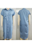 Casual Solid Pocket POLO collar A Line Dresses