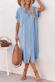 Casual Solid Pocket POLO collar A Line Dresses