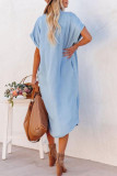 Casual Solid Pocket POLO collar A Line Dresses