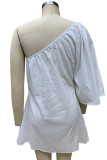 Elegant Solid Oblique Collar Irregular Dress Dresses