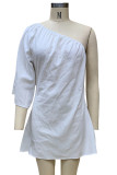 Elegant Solid Oblique Collar Irregular Dress Dresses