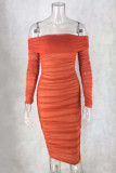 Sexy Solid Patchwork Off the Shoulder Long Sleeve Dresses