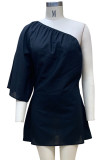 Elegant Solid Oblique Collar Irregular Dress Dresses