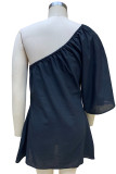 Elegant Solid Oblique Collar Irregular Dress Dresses