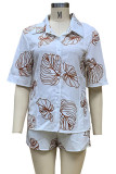 Casual Daily Print Turndown Collar Half Sleeve Two Pieces