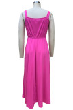 Elegant Solid Slit Square Collar Sleeveless Dress Dresses
