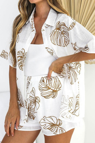 Casual Daily Print Turndown Collar Half Sleeve Two Pieces