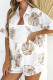 Casual Daily Print Turndown Collar Half Sleeve Two Pieces