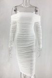 Sexy Solid Patchwork Off the Shoulder Long Sleeve Dresses