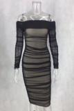 Sexy Solid Patchwork Off the Shoulder Long Sleeve Dresses