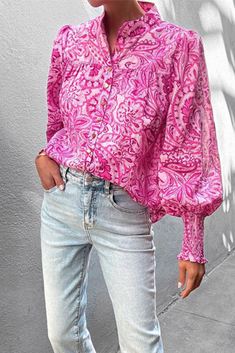 Elegant Floral Patchwork Mandarin Collar Tops