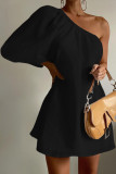 Elegant Solid Oblique Collar Irregular Dress Dresses