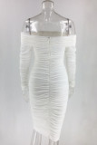 Sexy Solid Patchwork Off the Shoulder Long Sleeve Dresses