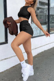 Sportswear Daily Solid Pocket O Neck Sleeveless Two Pieces