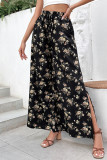 Elegant Floral Slit Loose Mid Waist Wide Leg Full Print Bottoms