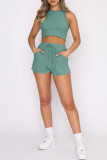 Sportswear Daily Solid Pocket O Neck Sleeveless Two Pieces