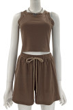 Sportswear Daily Solid Pocket O Neck Sleeveless Two Pieces