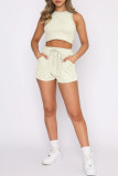 Sportswear Daily Solid Pocket O Neck Sleeveless Two Pieces