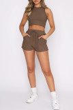 Sportswear Daily Solid Pocket O Neck Sleeveless Two Pieces