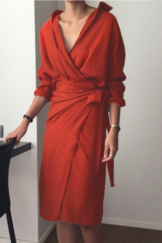 Street Solid Bandage Patchwork V Neck Irregular Dress Dresses
