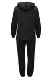 Casual Solid Ripped Pocket Hooded Collar Long Sleeve Two Pieces