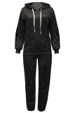 Casual Solid Ripped Pocket Hooded Collar Long Sleeve Two Pieces