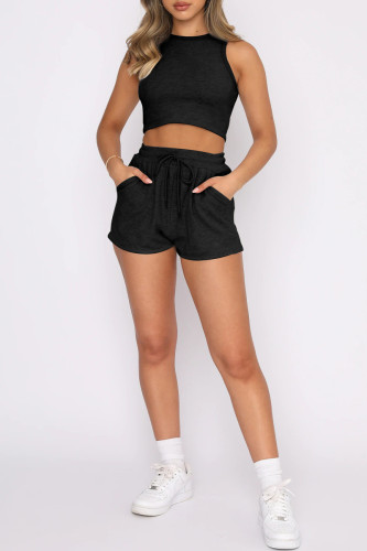 Sportswear Daily Solid Pocket O Neck Sleeveless Two Pieces