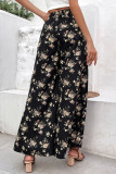 Elegant Floral Slit Loose Mid Waist Wide Leg Full Print Bottoms
