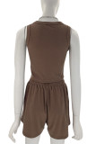 Sportswear Daily Solid Pocket O Neck Sleeveless Two Pieces