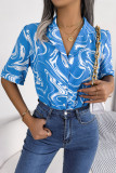 Casual Geometric Printing Turndown Collar Tops