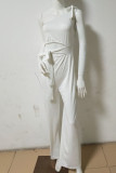 Sexy Solid Bandage Oblique Collar Loose Jumpsuits