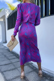 Elegant Geometric Printing V Neck One Step Skirt Dresses