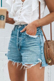 Casual Street Solid Ripped Denim Shorts