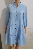 Casual Plaid Printing Mandarin Collar A Line Dresses