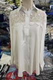 Casual Solid Lace Turndown Collar Tops