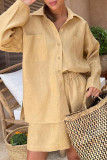 Casual Solid Turndown Collar Long Sleeve Two Pieces