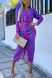 Elegant Geometric Printing V Neck One Step Skirt Dresses