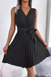 Sweet Solid Frenulum V Neck Sleeveless Dress Dresses