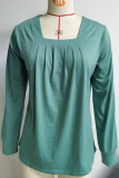 Casual Solid Fold Square Collar Tops