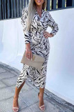Elegant Geometric Printing V Neck One Step Skirt Dresses